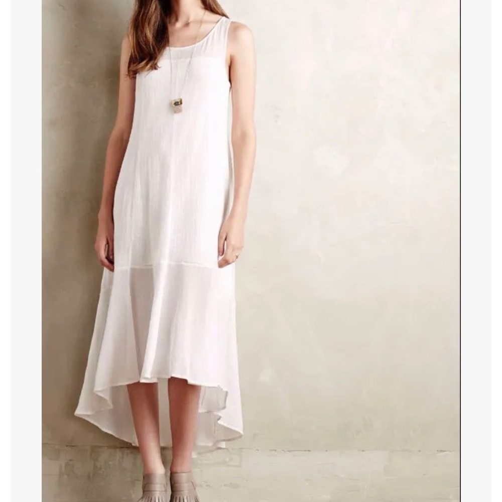 Anthropologie White Gauze Midi Dress by Leifsdottir Sz XL High Low Hem